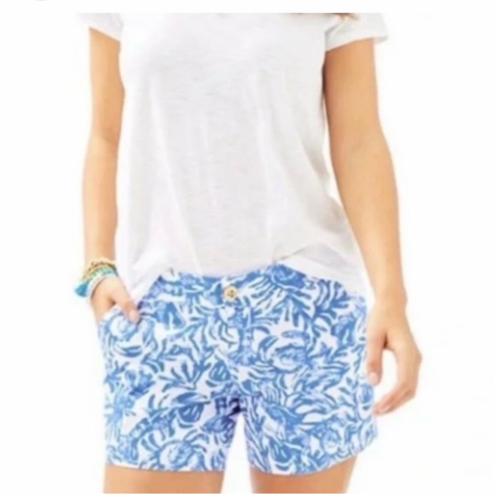Lilly Pulitzer Callaghan Shorts Resort White and Blue On a Roll.
